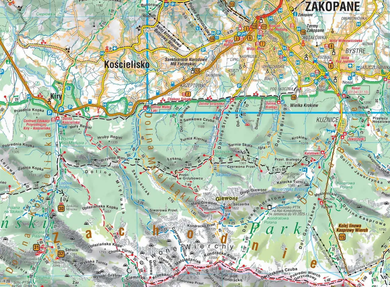 Mapa Zakopanego z zaznaczonymi kempingami i camper parkami
