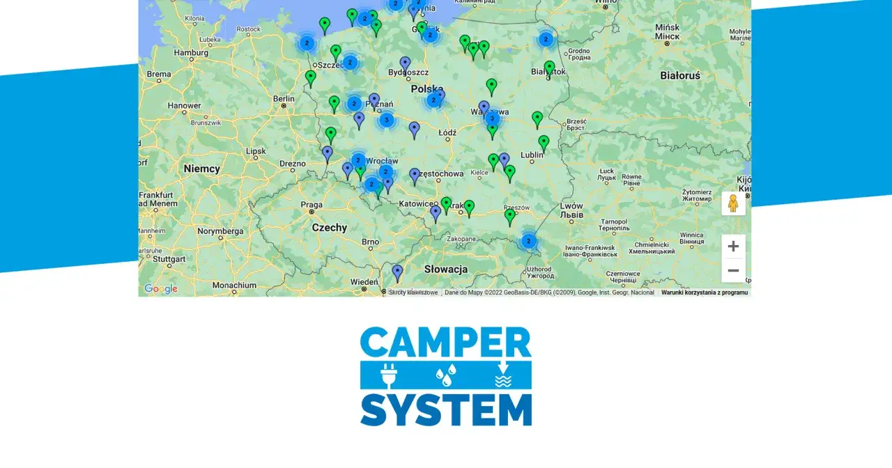 Mapa Polski z zaznaczonymi popularnymi regionami dla kamperów